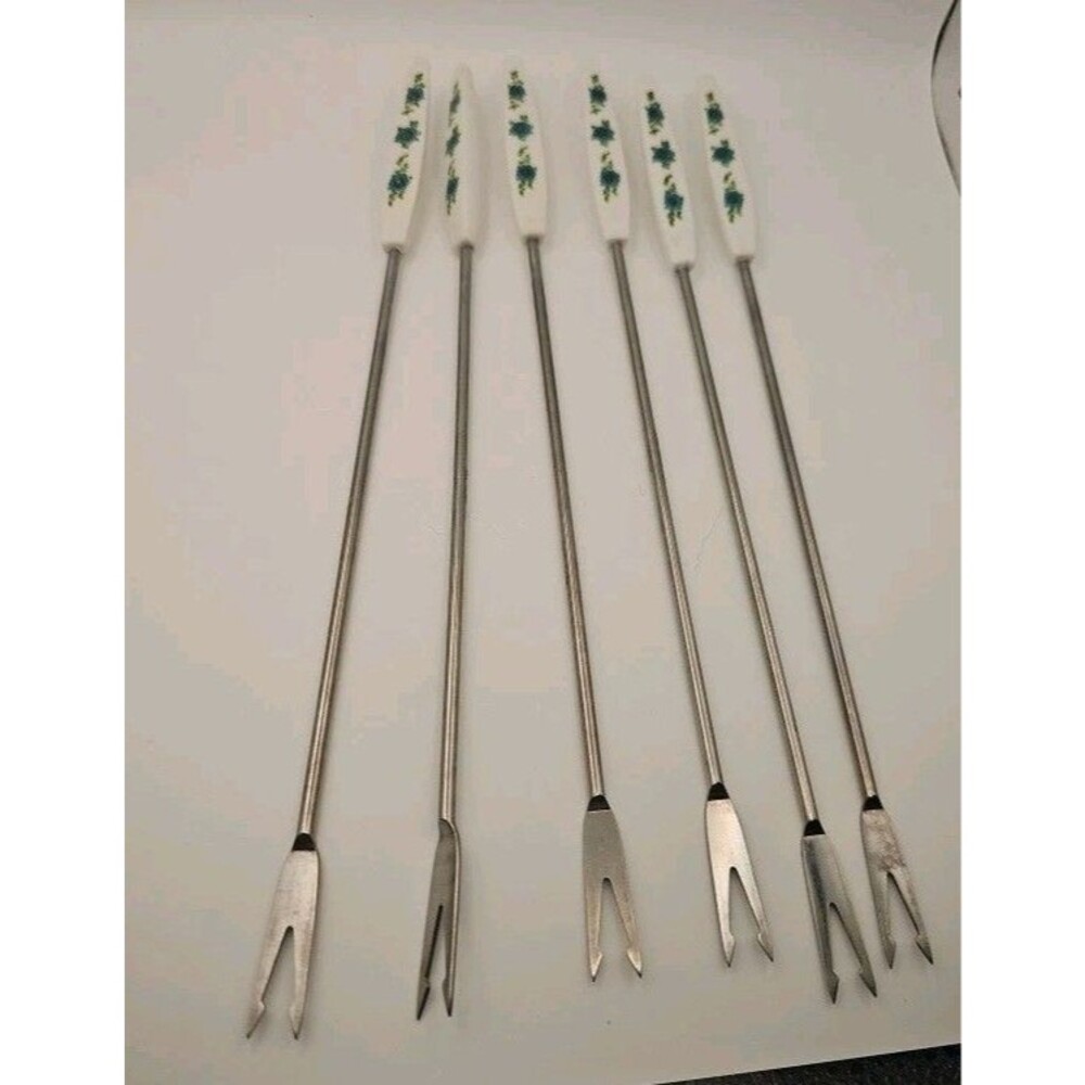 Vintage Fondue Forks Villeroy & Boch Stainless Wildrose Set Of 6 Made In Japan